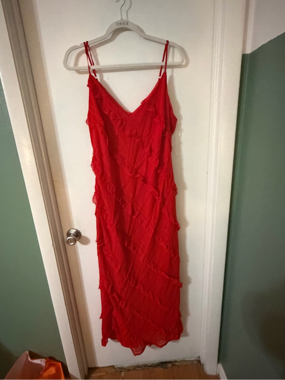 Red Spaghetti-Strap Ruffle Dress - Princess Polly